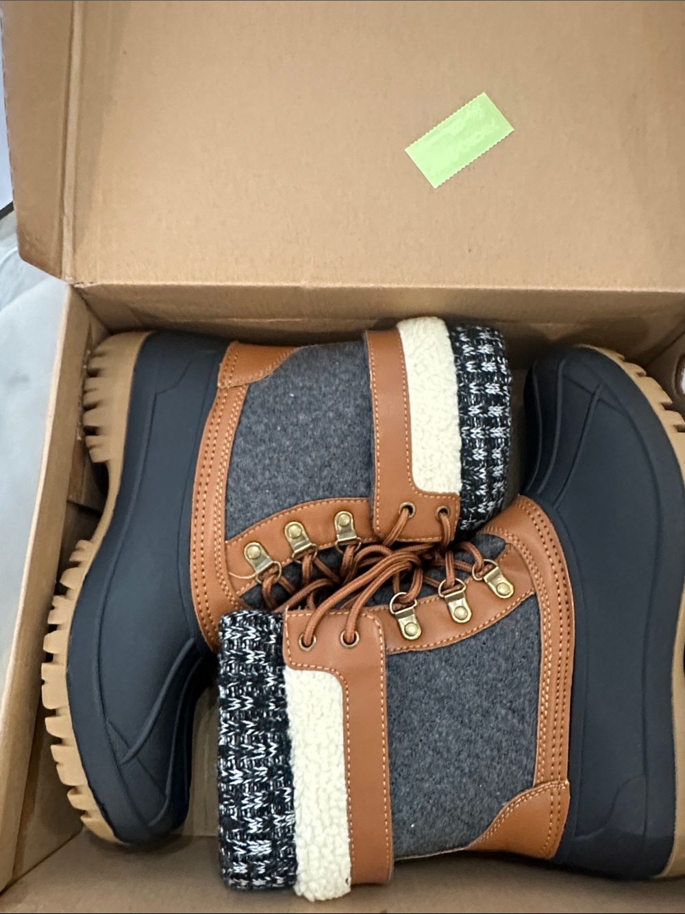 Women’s Winter Lace-Up Boots in Gray & Tan new in box never worn